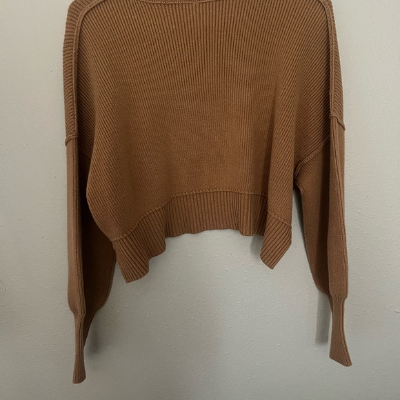Free People Cropped Turtleneck Sweater in Camel Brown - Picture 6 of 6
